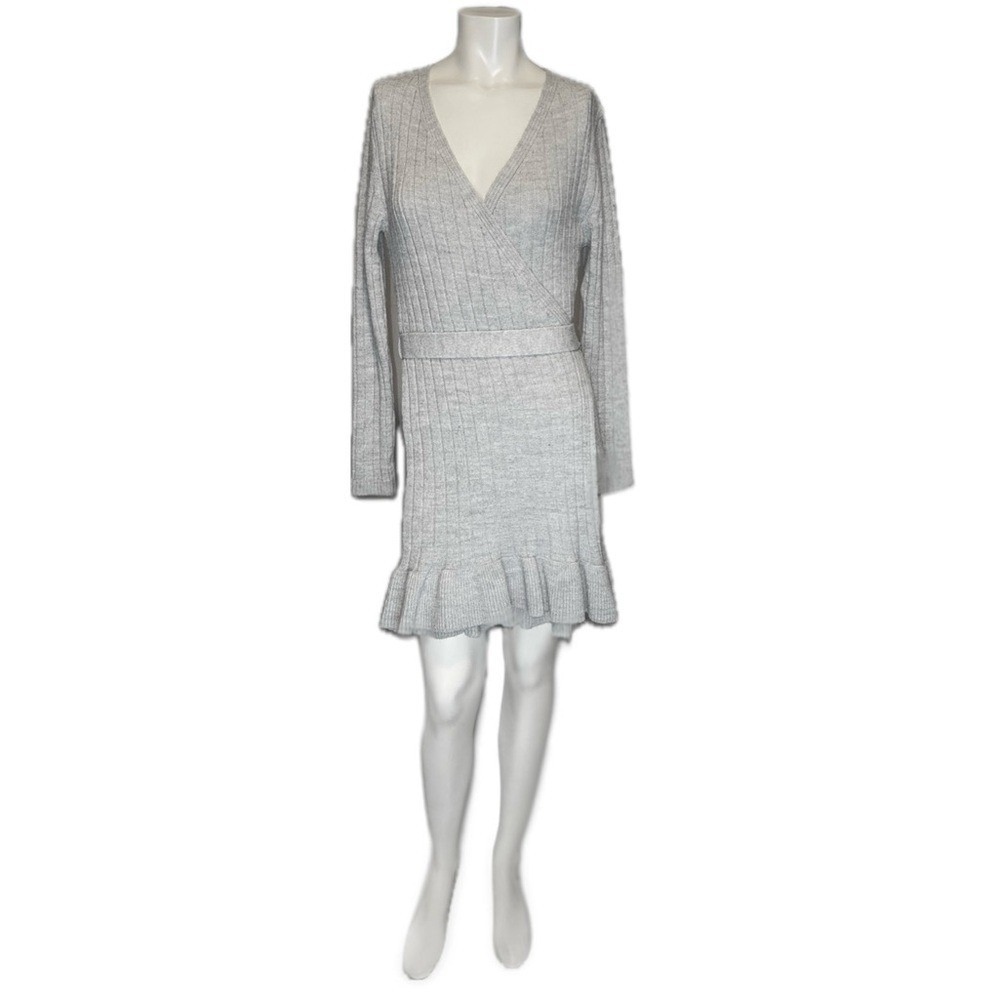 👗❄️ MISS SELFRIDGE  ASOS Knit Wrap Sweater Dress | Minimalist Gray w/‎ Belt | 2